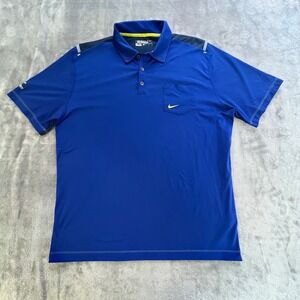 Nike Golf Polo Mens XL Blue Dri-FIT Tour Performance Egypt Valley Chevron Back
